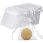 Lot de 100 blanc sachets en organza, 7 x 9 cm, petits sacs cadeaux avec cordon de serrage, pour bonbons, ...