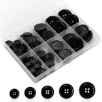 Lot de 100 boutons noirs de haute qualit en rsine, 4 trous, ronds en 5 tailles, mlangs pour couture, ...