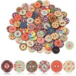 Lot de 100 boutons ronds en bois vintage assortis avec 2 trous pour loisirs cr�atifs, couture, projets ...