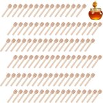 Lot de 100 cuillere a miel en bois, 8 cm de long cuillere miel en spirale pour confiture, sirop de miel, ...