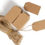 Lot de 100 �tiquettes de jute et �tiquettes cadeaux, 7 x 4 cm en carton kraft pour �tiquettes de prix, ...