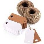 Lot de 100 tiquettes en papier kraft avec de jute 30m pour cadeaux de mariage, nol, fte, dcoration ...