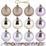 Lot de 12 boules de sapin de noel incassables roses et dorees