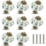 Lot de 12 boutons en c�ramique ivoire et verte - boutons d'armoire citrouille boutons de commode r�tro ...