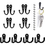 Lot de 12 patres robustes  double griffe, fixation murale avec vis, noires, pour suspendre manteaux, ...