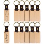 Lot de 12 porte - cl�s en bois naturel vierge 12 pi�ces avec bande de cuir pour bricolage, graver et ...