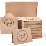 Lot de 120 cartes de remerciement en papier kraft brun avec enveloppes
