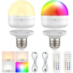 Lot de 2 ampoules led rechargeables avec t�l�commande, e27 � intensit� variable, couleurs rvb avec batterie, ...