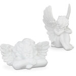 Lot de 2 anges fun�bre, statue gracieuse, r�sistant aux intemp�ries et au gel, pierre artificielle, blanc ...