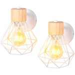 Lot de 2 appliques murales industrielles r�glable design cage en bois m�tal 16cm, lampe murale int�rieure ...