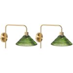 Lot de 2 appliques murales moderne glamour abat - jour en verre base en m�tal vert et dor� sumpul