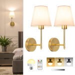 Lot de 2 appliques murales � piles, lampes murales sans fil dor�es avec t�l�commande, ampoules amovibles ...