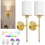 Lot de 2 appliques murales sans fil, lampes murales � piles avec t�l�commande, ampoules led rvb � intensit� ...
