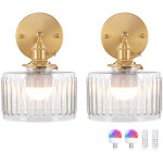 Lot de 2 appliques murales vertes en verre stri�, style vintage dor�, lampes murales led pour salle de ...