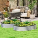 Lot de 2 bacs potagers sur�lev�s en acier galvanis� 135 x 90 x 30 cm, forme ovale modulable, bord s�curis� ...