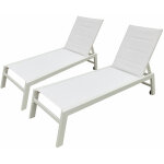 Happy garden - lot de 2 bains de soleil barbados en textil�ne blanc - aluminium blanc