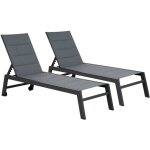 Happy garden - lot de 2 bains de soleil barbados en textil�ne gris - aluminium gris anthracite