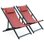 Lot de 2 bains de soleil - gaia terra cotta - transat en aluminium gris anthracite et textilene avec ...
