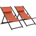 Lot de 2 bain de soleil - outsunny - pliante - inclinable - avec appuie - t�te - en textil�ne - 60 x ...