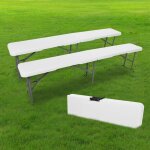 Lot 2 bancs pliables blanc 180cm - lot de deux bancs pliants pour table de camping - x2 banc pliable ...