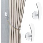 Lot de 2 blanc embrasses de rideau, crochets autoadh�sifs � fixer au mur pour rideaux, supports de rangement ...