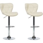 Lot 2 chaises de bar cuir pu beige design avec pied en m�tal argent� hauteur ajustable pour coin bar ...