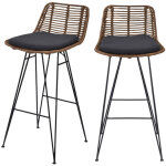 Lot de 2 chaises de bar design en rotin h67cm - bois fonc� - capurgana