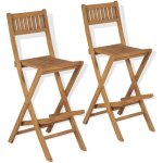 Lot de 2 chaises de bar pliables tabourets de bar de jardin avec coussins - tabouret haut bois de teck ...