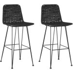 Beliani - lot de 2 chaises de bar au style moderne en rotin noir et pieds en mtal pour tout type de ...