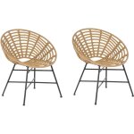 Lot de 2 chaises extrieur en rotin marron clair avec pieds en mtal noir style bohme tendance pour ...