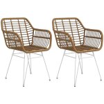 Lot de 2 chaises fauteuils de salle � mager design boh�me assise en r�sine tress�e pi�tement en acier ...
