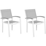 Beliani - lot 2 chaises de jardin avec accoudoirs en aluminium blanc et textile gris matières résistantes ... Beliani - lot 2 chaises de jardin avec accoudoirs en aluminium blanc et textile gris matières résistantes ...