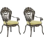 Beliani - lot 2 chaises de jardin en aluminium marron doré vieilli avec coussins verts design vintage ... Beliani - lot 2 chaises de jardin en aluminium marron doré vieilli avec coussins verts design vintage ...