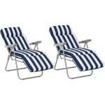 Lot de 2 chaises longues pliantes avec accoudoirs, pliables, 5 positions, coussin, bleues, 60 x 75 x ...