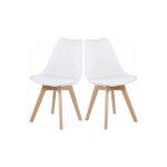 Eggree ? lot de 2 chaises scandinaves blanches ? pi�tement en bois massif ? hauteur d'assise 44 - 47 ...