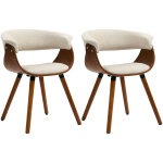 Lot de 2 chaises de salle � manger - homcom - dossier incurv� - pieds en bois massif - tissu effet lin ...