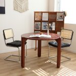 Lot de 2 chaises de salle � manger, placage en rotin, similicuir rembourr� et pieds chrom�s, design moderne ...