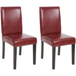 Lot de 2 chaises de s�jour littau, simili - cuir, brun rouge, pieds fonc�s
