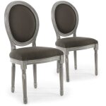 Cotecosy - lot de 2 chaises de style mdaillon louis xvi bois gris patin & tissu gris