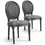 Cotecosy - lot de 2 chaises de style mdaillon louis xvi gris tissu gris