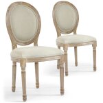 Cotecosy - lot de 2 chaises de style mdaillon louis xvi tissu beige
