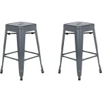 Lot 2 chaises tabourets de bar industriels en acier gris 60 cm empilables et pratiques pour cuisine ou ...