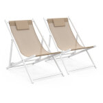 Lot de 2 chiliennes en m�tal blanc lota toile textil�ne beige