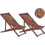 Beliani - lot de 2 chiliennes pliantes acacia foncé motif fleurs rouges anzio Beliani - lot de 2 chiliennes pliantes acacia foncé motif fleurs rouges anzio