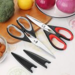 Lot de 2 ciseaux de cuisine, lame en acier inoxydable, manche souple, multi - usages, robustes, rouge ...