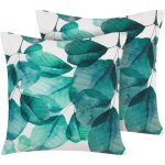 Lot de 2 coussins dcoratofs d'extrieur  motif feuilles bleu sur fond blanc housse amovible et tissu ...