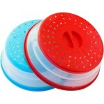 Lot de 2 couvercles pliables pour micro - ondes sans bpa tpr, 26, 7 cm, rond avec poign�e rouge + bleu? ...