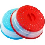 Lot de 2 couvercles pliables pour micro - ondes sans bpa tpr, 26, 7 cm, rond avec poign�e rouge + bleu? ...