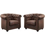 Vente - unique - lot de 2 fauteuils chesterfield en microfibre aspect cuir vieilli Vente - unique - lot de 2 fauteuils chesterfield en microfibre aspect cuir vieilli