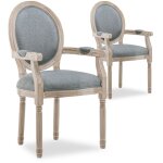 Intensedeco - lot de 2 fauteuils mdaillon louis xvi tissu gris